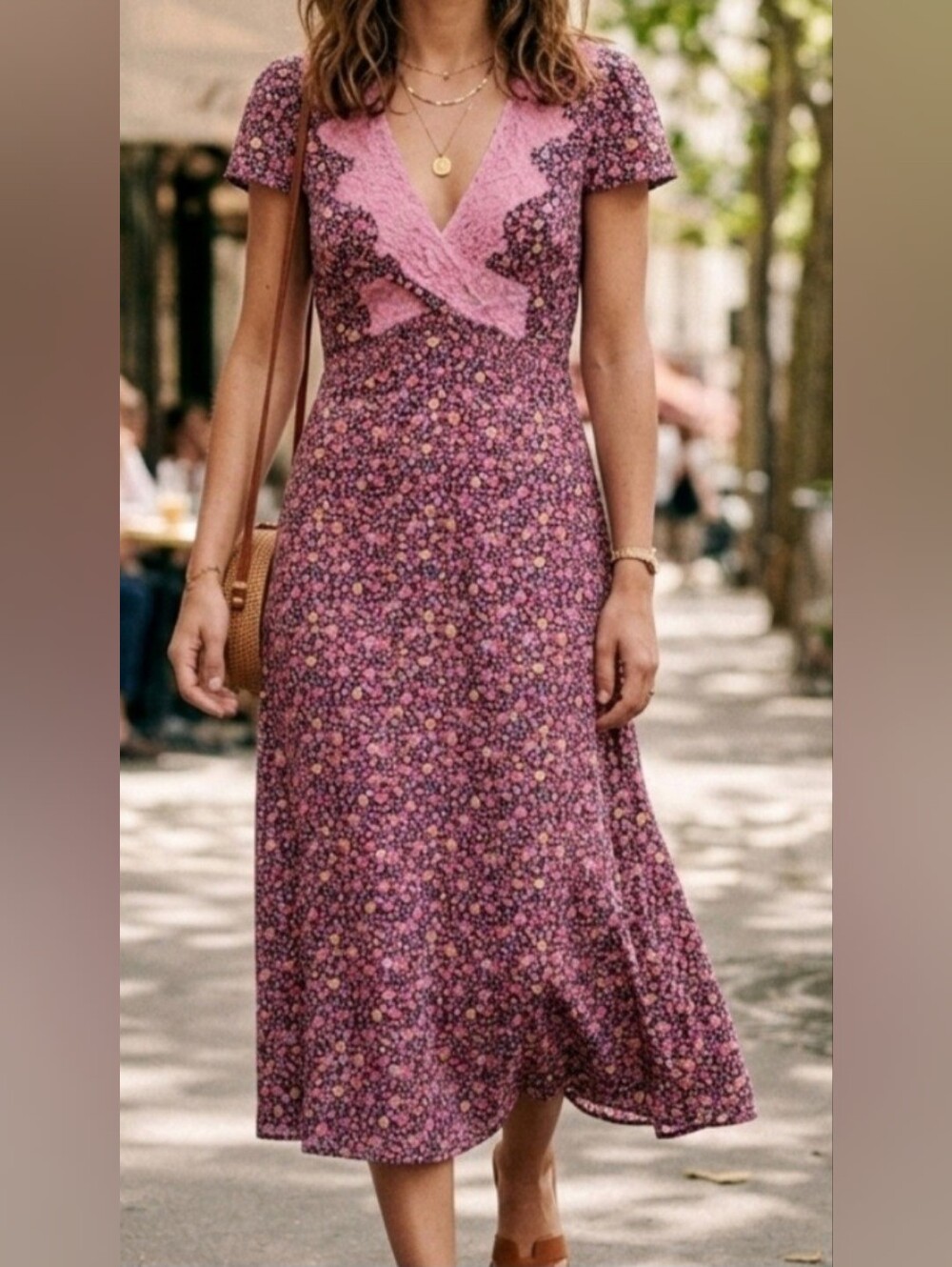 LoveShackFancy Pink Floral Lace-Trim Maxi Dress